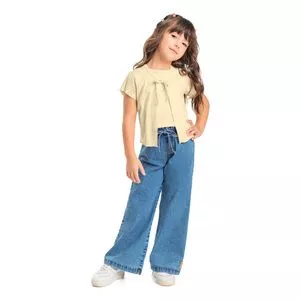 Calça Jeans Wide Leg Com Amarração<BR>- Azul<BR>- Quimby