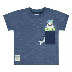 Camiseta Tubarão<BR>- Azul Escuro & Azul Marinho<BR>- Quimby