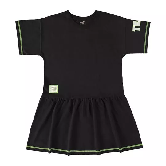 Vestido Com Inscrições- Preto & Verde Limão- Gloss