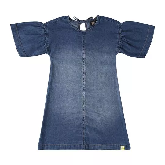 Vestido Jeans Com Recortes- Azul Marinho- Gloss