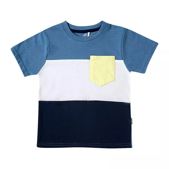 Camiseta Com Recortes- Azul Escuro & Off White