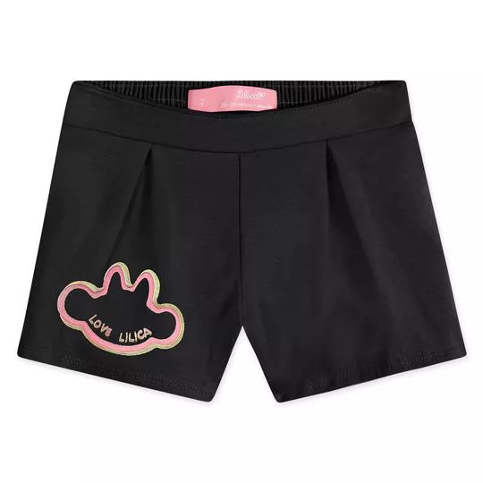 Short Com Bordado- Preto & Rosa