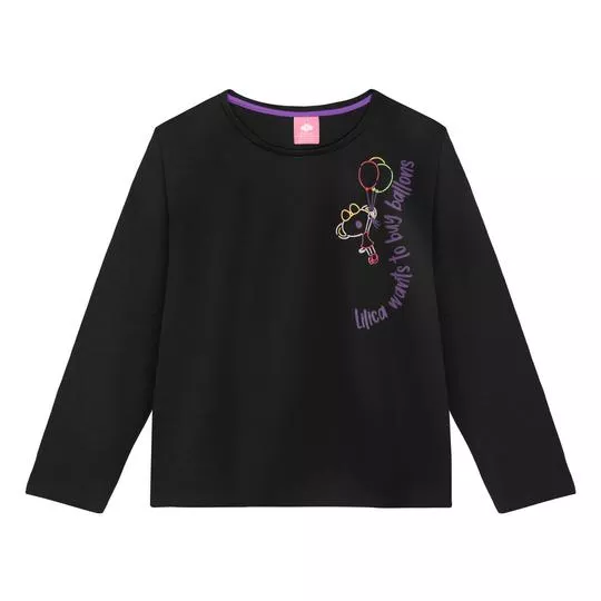 Blusa Com Inscrição- Preta & Roxa