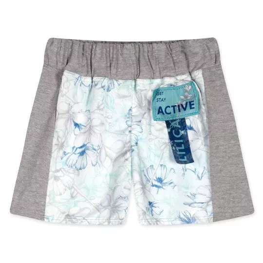 Short Floral- Branco & Cinza