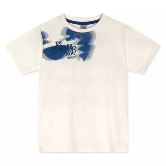 Camiseta Abstrata- Off White & Azul Escuro