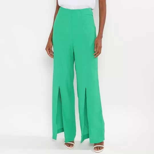 Calça Pantalona Com Fendas- Verde- Morena Rosa