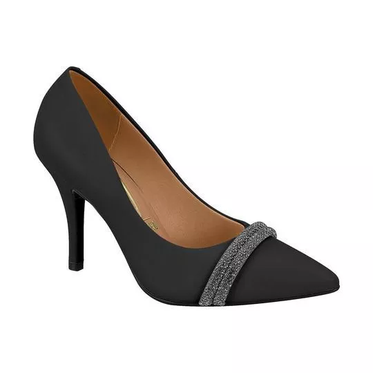 Scarpin Com Aviamentos- Preto- Salto: 9cm- Vizzano