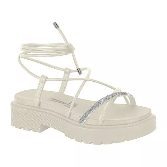 Sandália Plataforma Com Pedrarias- Off White- Salto: 4- Vizzano