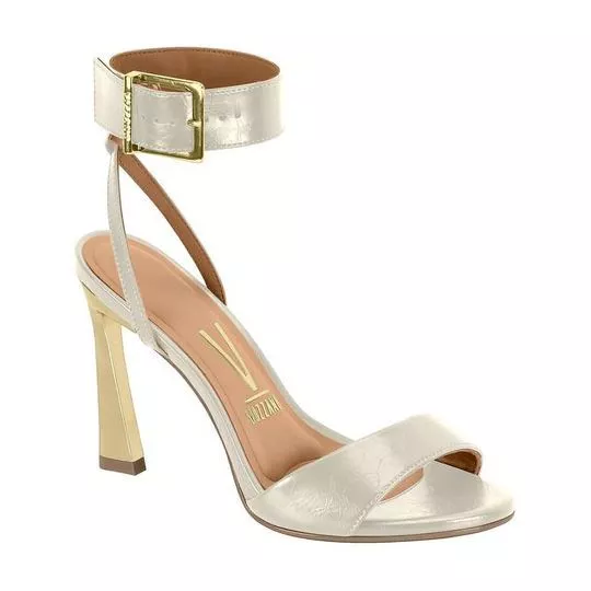 Sandália Metalizada- Off White- Salto: 9,8cm- Vizzano