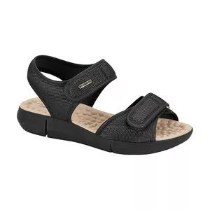 Sandália Plataforma Com Velcros<BR>- Preta<BR>- Salto: 3cm