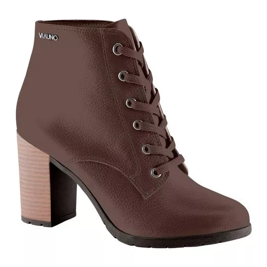 Ankle Boot Em Couro- Marrom Escuro- Salto: 9cm