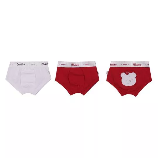 Kit De Cuecas- Branco & Vermelho- 3Pçs- Paraíso