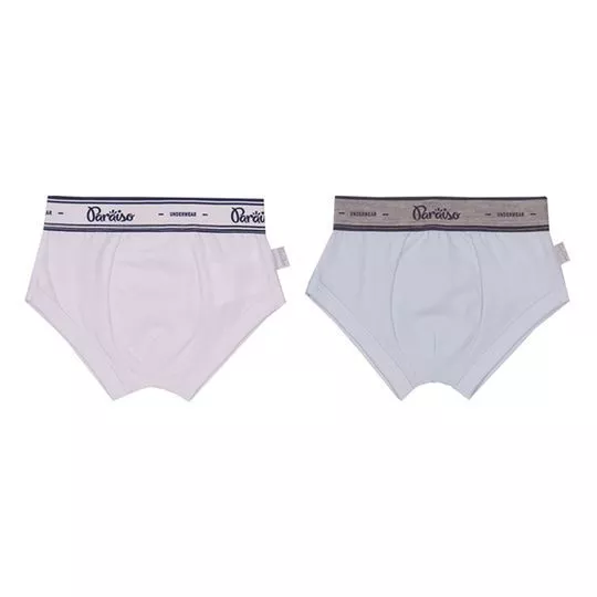 Kit De Cuecas Boxer Com Inscrição- Branco & Azul Claro- 2Pçs- Paraíso