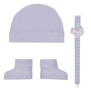 Conjunto De Gorro & Sapatinho Com Laço<BR>- Lilás<BR>- Paraíso