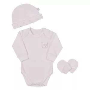 Conjunto De Body, Gorro & Luvas<BR>- Rosa Claro<BR>- Paraíso