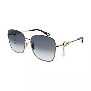 Óculos De Sol Quadrado<BR>- Cinza & Dourado<BR>- Chloé