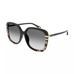 Óculos De Sol Quadrado<BR>- Preto & Dourado<BR>- Chloé