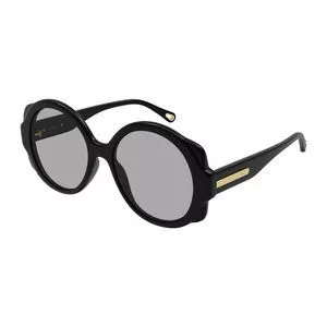 Óculos De Sol Arredondado<BR>- Preto & Dourado<BR>- Chloé