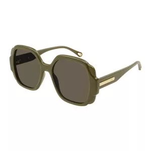 Óculos De Sol Arredondado<BR>- Verde Militar & Preto<BR>- Chloé