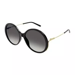 Óculos De Sol Redondo<BR>- Preto & Dourado<BR>- Chloé