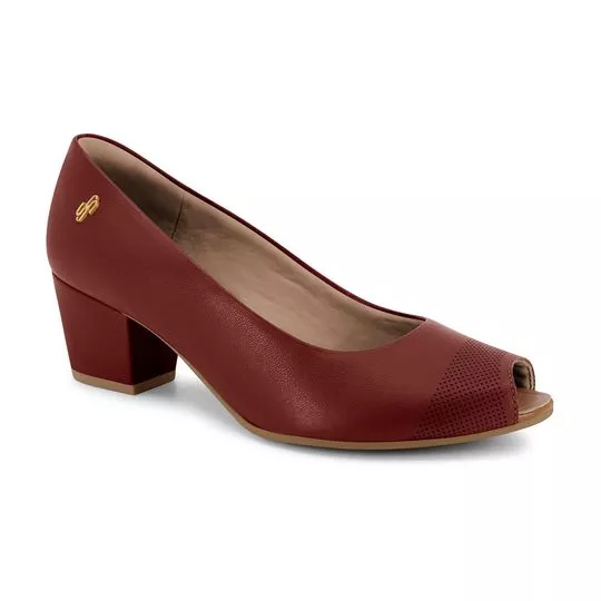 Peep Toe Em Couro- Vinho- Salto: 5,5cm- Usaflex