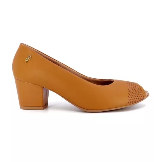 Peep Toe Em Couro- Amarelo Escuro- Salto: 5,5cm