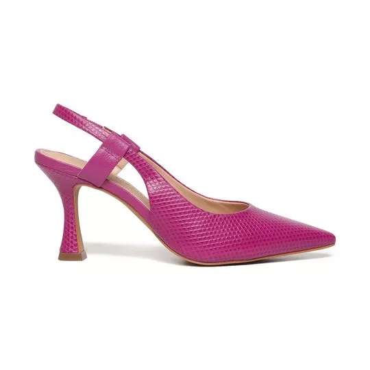 Slingback Em Couro Texturizado- Rosa Escuro