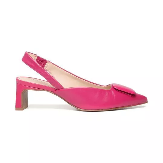 Slingback Em Couro Com Aviamento- Rosa