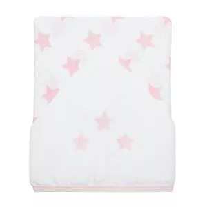 Toalha De Banho Com Capuz Estrelas<BR>- Branca & Rosa<BR>- 110x90cm<BR>- 118 Fios