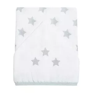 Toalha De Banho Com Capuz Estrelas<BR>- Branca & Cinza<BR>- 110x90cm<BR>- 118 Fios