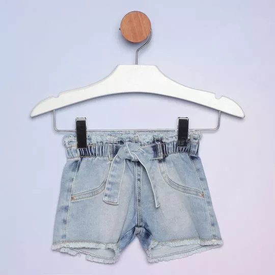 Short Jeans Com Recortes- Azul Claro- Pequena Mania