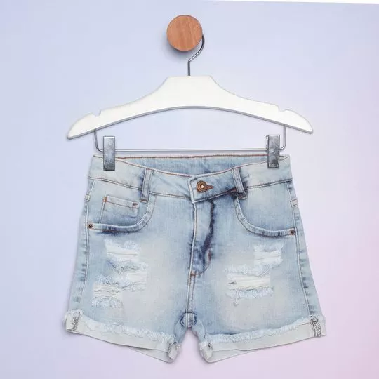 Short Jeans Com Destroyed- Azul Claro- Pequena Mania