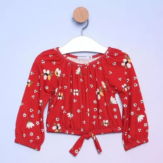 Cropped Floral- Vermelho & Branco- Pequena Mania