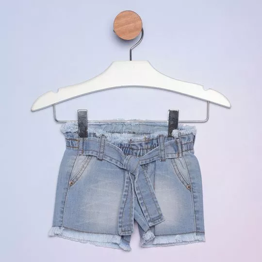 Short Jeans Com Recortes- Azul- Pequena Mania