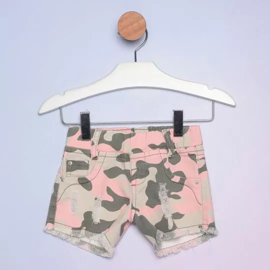 Short Camuflado- Verde Militar & Rosa- Pequena Mania