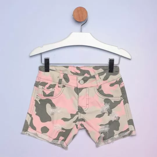 Short Camuflado- Verde Militar & Rosa- Pequena Mania