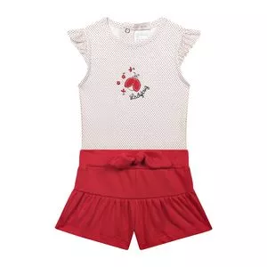 Conjunto De Body Abstrato & Short<BR>- Branco & Vermelho Escuro<BR>- Roberta Magalhães Baby & Kids