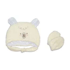 Conjunto De Gorro & Luvas Lhama<BR>- Branco & Off White<BR>- 2Pçs<BR>- Baby Joy