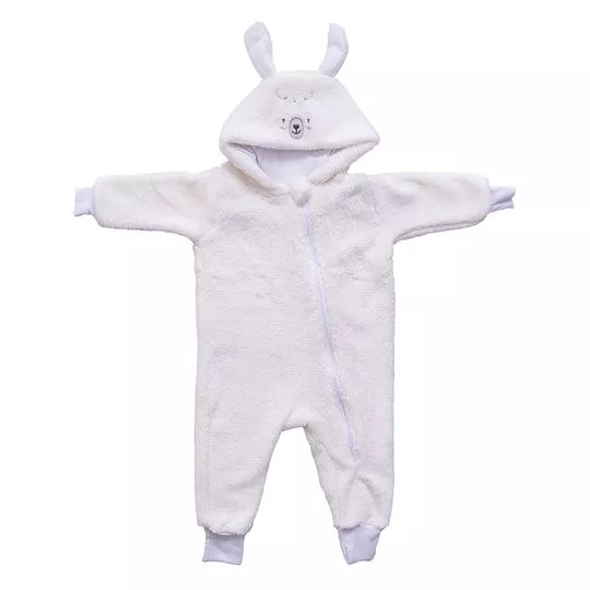 Macacão Infantil Em Plush Com Capuz- Off White- Tamanho GG- Baby Joy