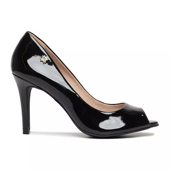 Peep Toe Envernizado- Preto- Salto: 9cm