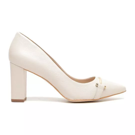 Scarpin Com Aviamento- Off White- Salto: 8,5cm