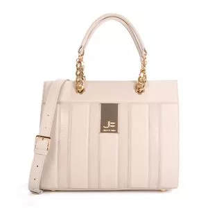 Bolsa Tote Texturizada<BR>- Off White<BR>- 15X23X8cm