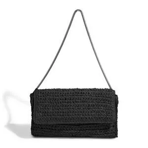 Bolsa De Ombro Texturizada<BR>- Preta<BR>- 15x26x4cm