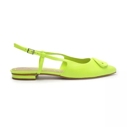 Slingback Em Couro Com Aviamento- Verde Limão