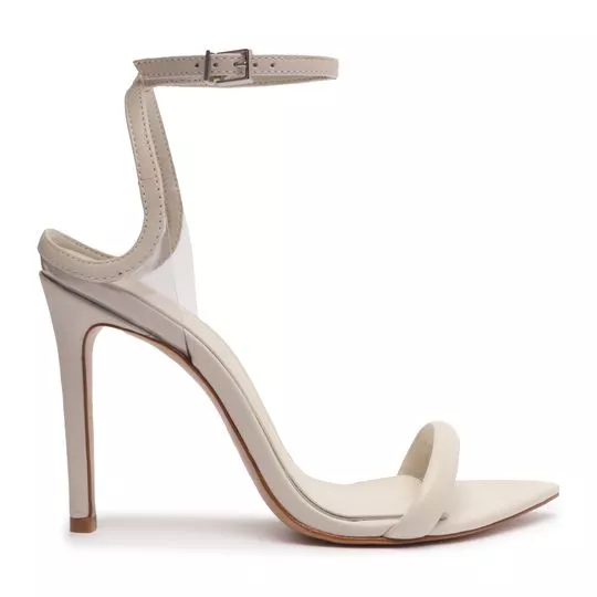 Sandália Em Couro- Off White- Salto: 11cm