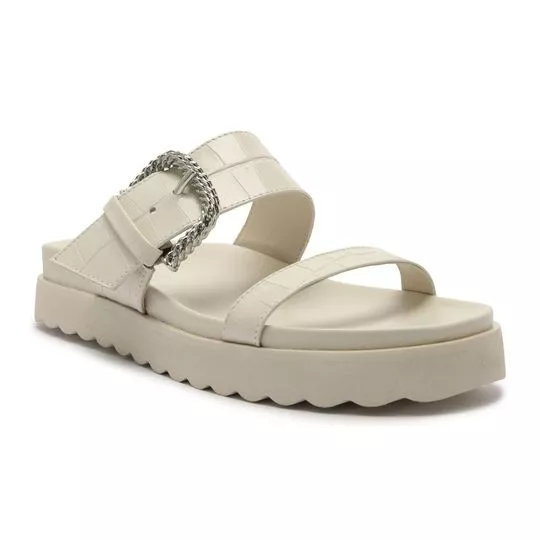 Sandália Rasteira Croco- Off White- Salto: 4,3cm