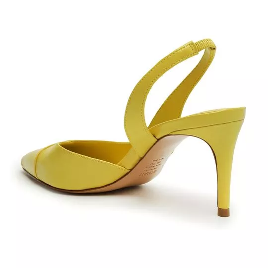 Slingback Em Couro- Amarelo- Salto: 7cm