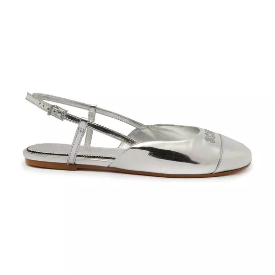 Slingback Em Couro Com Recorte- Prateado