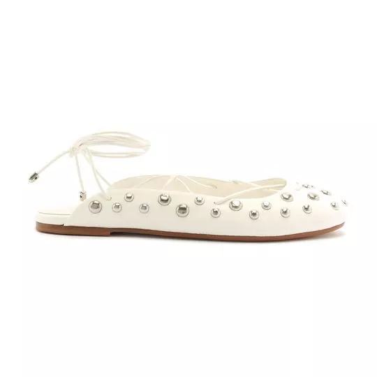 Slingback Em Couro- Branco & Prateado