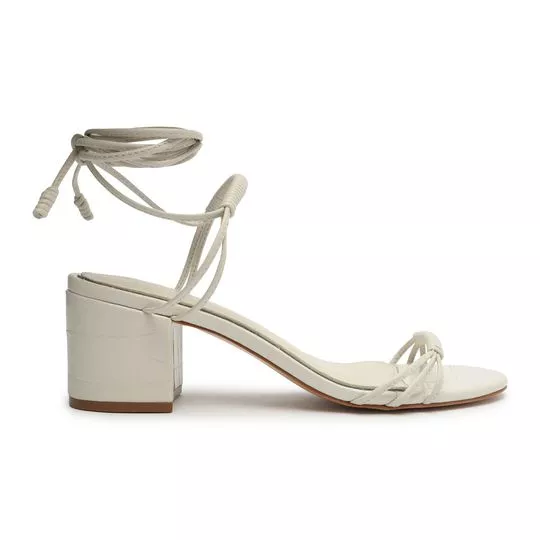 Sandália Com Amarração- Off White- Salto: 6cm